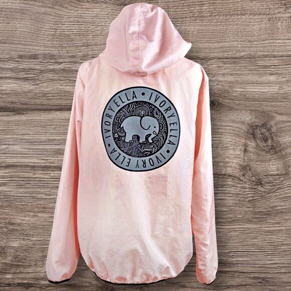 Ivory Ella Women's XL Pink Elephant Windbreaker Hooded Jacket Save the Elephant - Picture 3 of 7